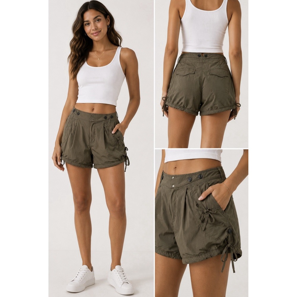 Armani Exchange AIX Size 6 Olive Low Rise Cargo Shorts Ruched Tie Utility Y2K